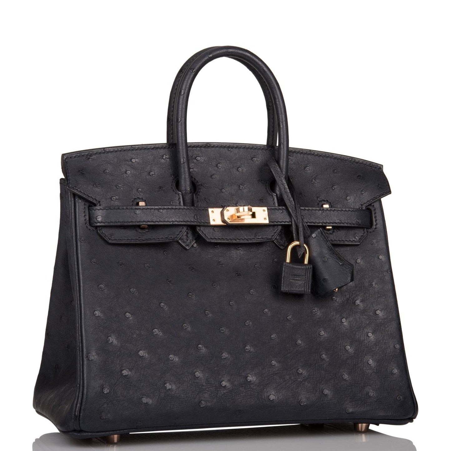 Hermes Birkin Bleu Indigo Ostrich Rose Hardware Handbag Gold Travel Bag Gold Hardware