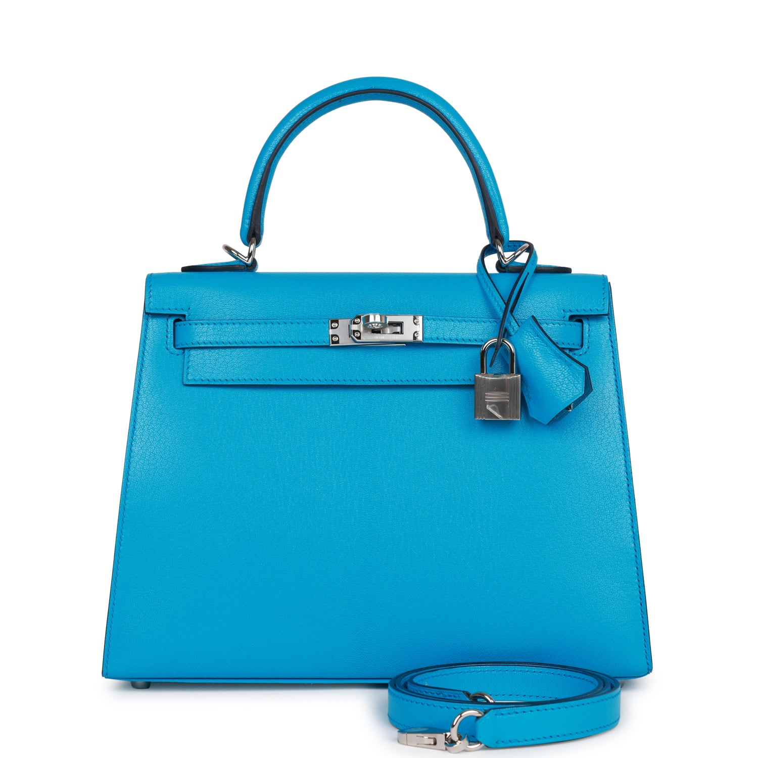 Hermes Kelly Sellier Bleu Frida Chevre Palladium Hardware Travel Bag