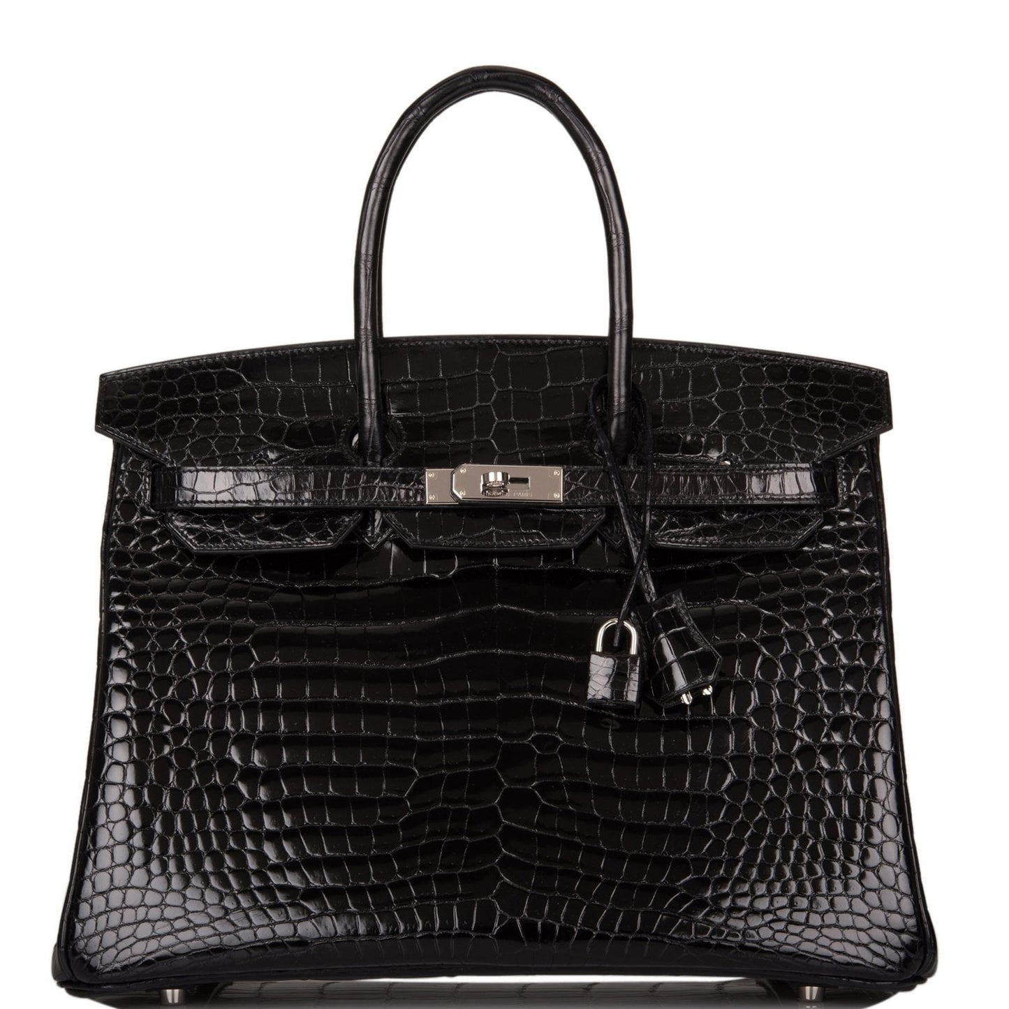 Hermes Birkin Shiny Porosus Crocodile Palladium Hardware Handbag Black Travel Bag Palladium Hardware