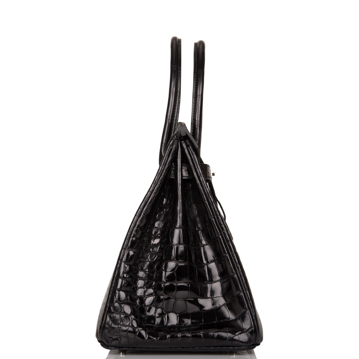 Hermes Birkin Shiny Porosus Crocodile Palladium Hardware Handbag Black Travel Bag Palladium Hardware