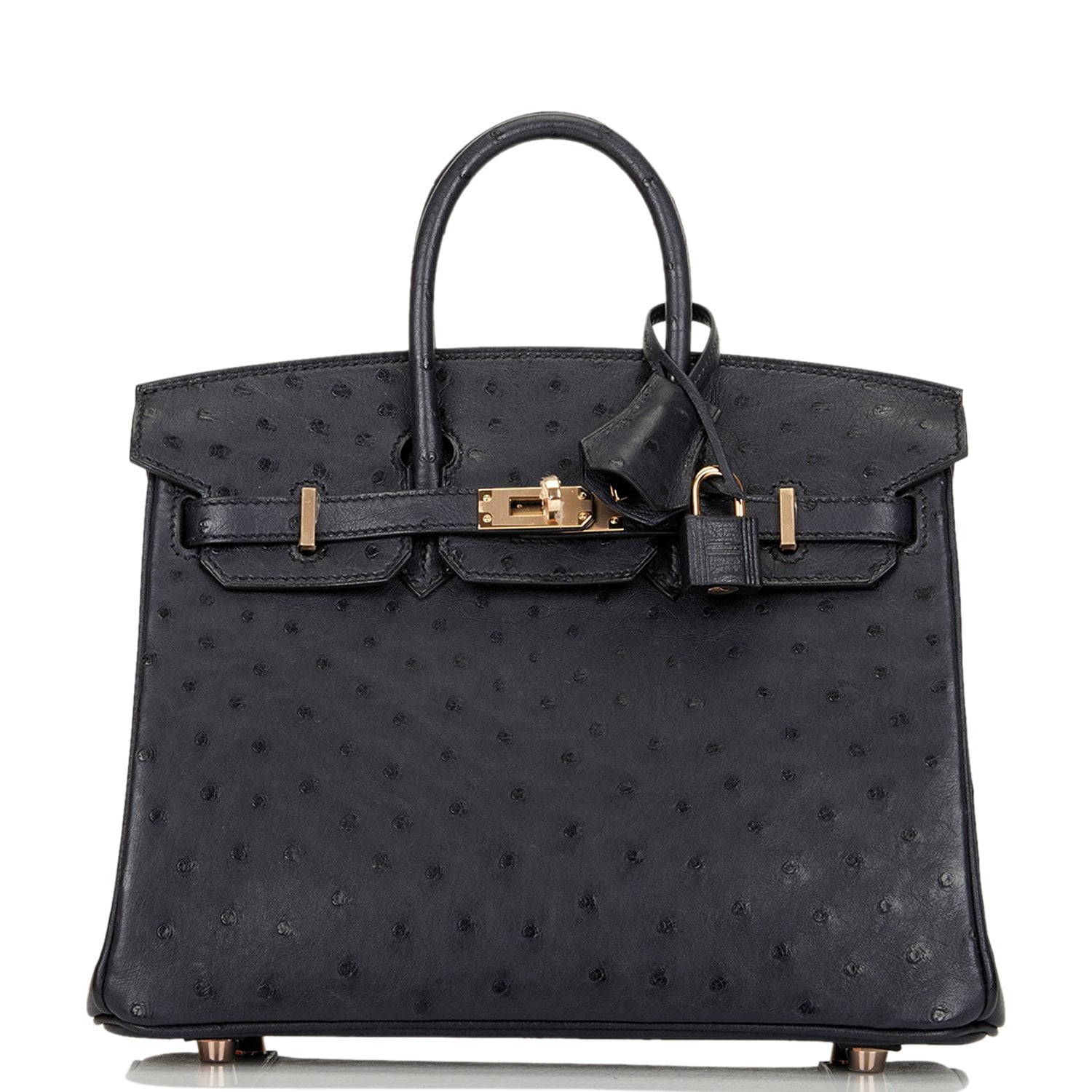 Hermes Birkin Bleu Indigo Ostrich Rose Hardware Handbag Gold Travel Bag
