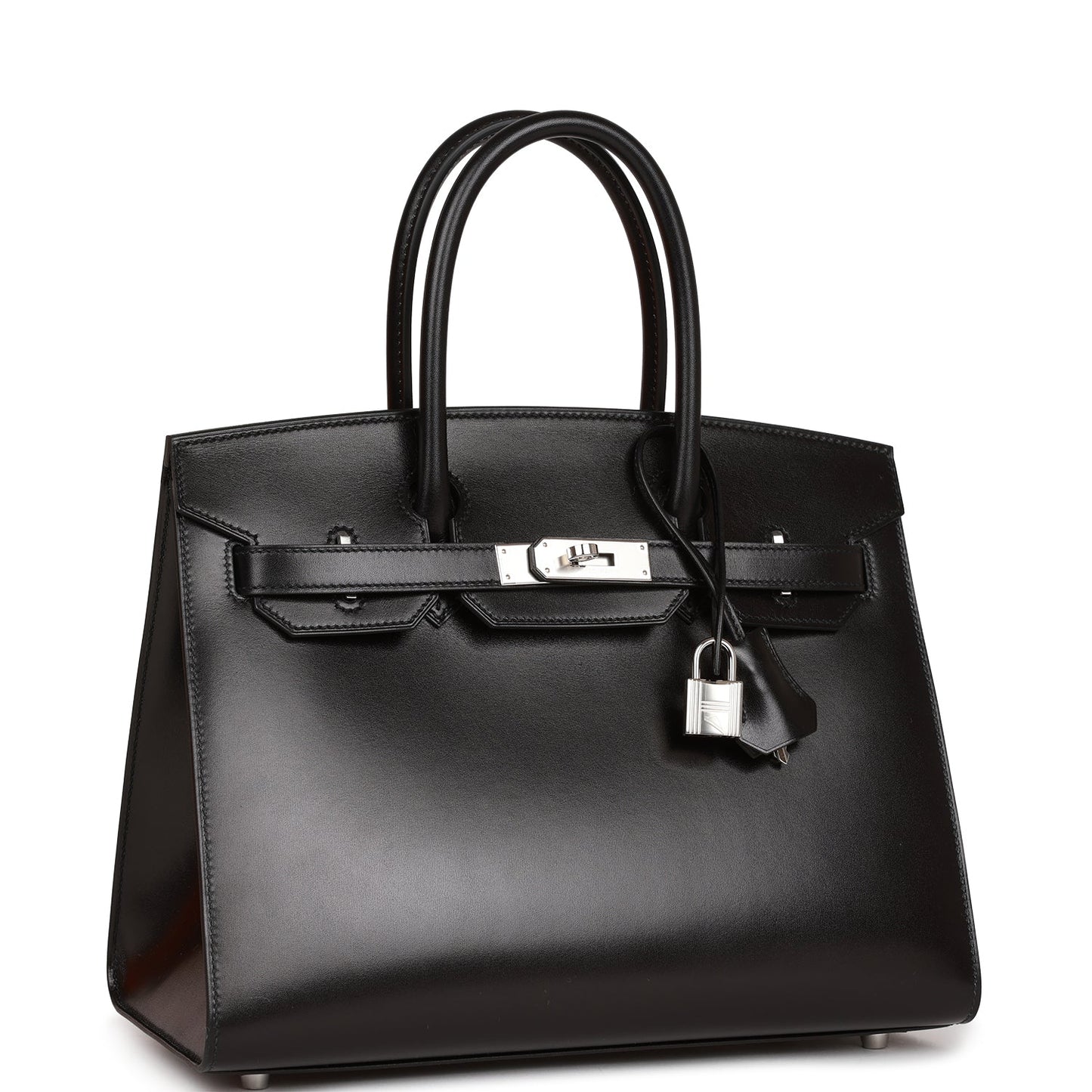 Hermes Birkin Sellier Box Palladium Hardware Handbag Black Travel Bag