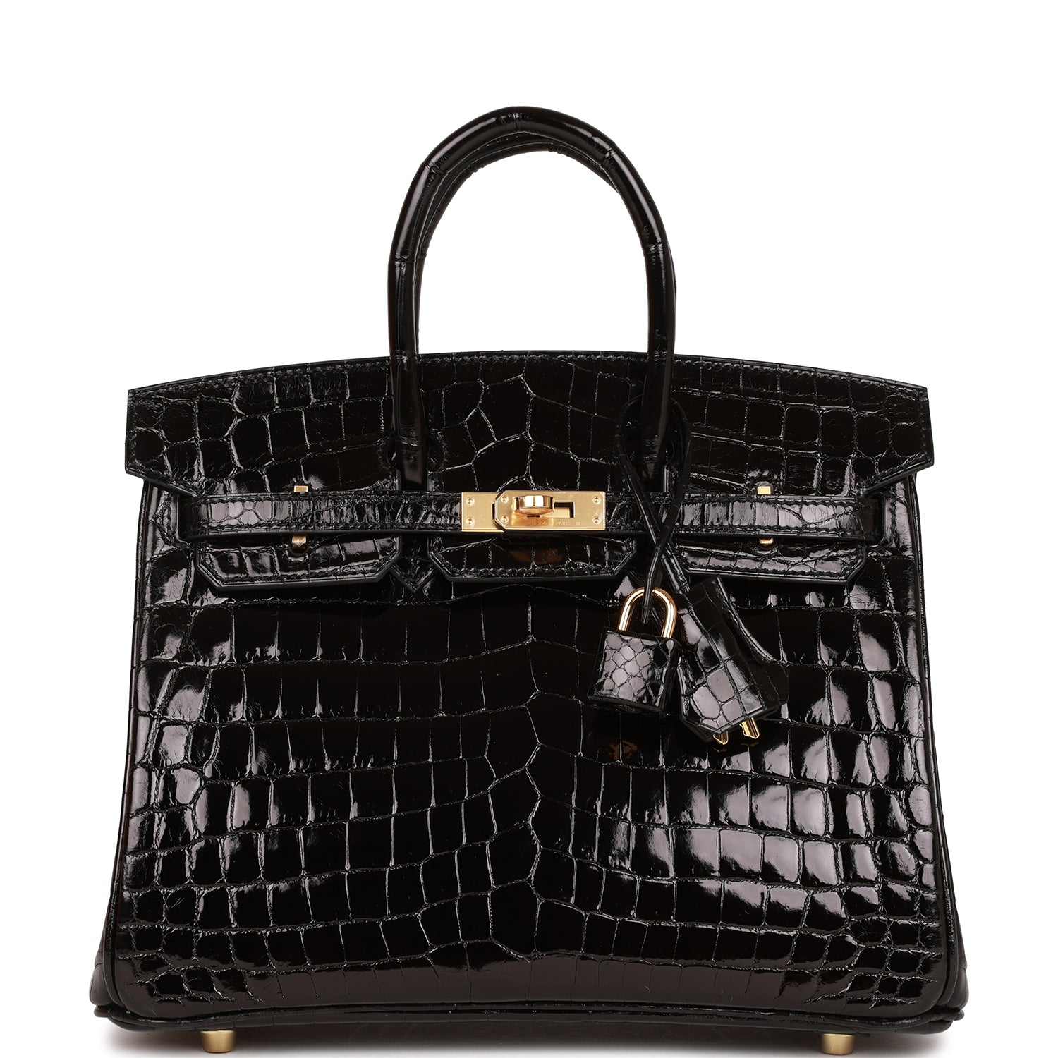 Hermes Birkin Shiny Niloticus Crocodile Hardware Handbag Black Gold Travel Bag 6