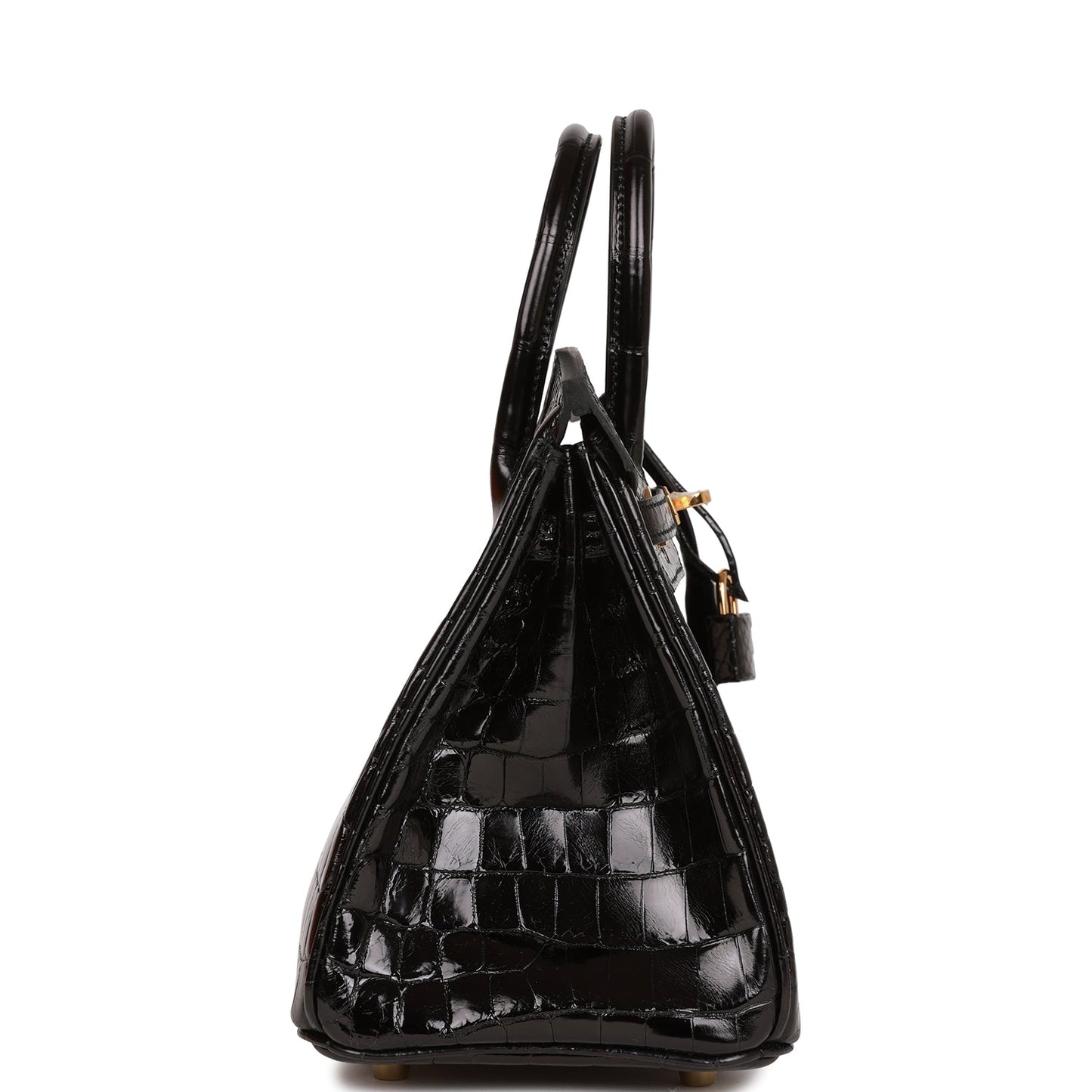 Hermes Birkin Shiny Niloticus Crocodile Hardware Handbag Black Gold Travel Bag 6