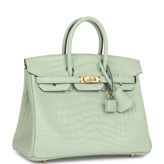 Hermes Birkin Vert Eau Matte Alligator Hardware Handbag Gold Travel Bag