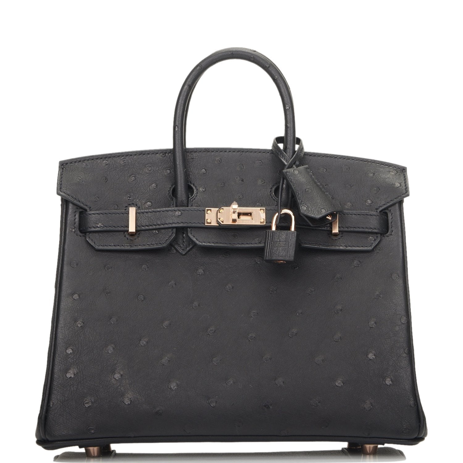 Hermes Birkin Ostrich Rose Hardware Handbag Black Gold Travel Bag Hardware 1