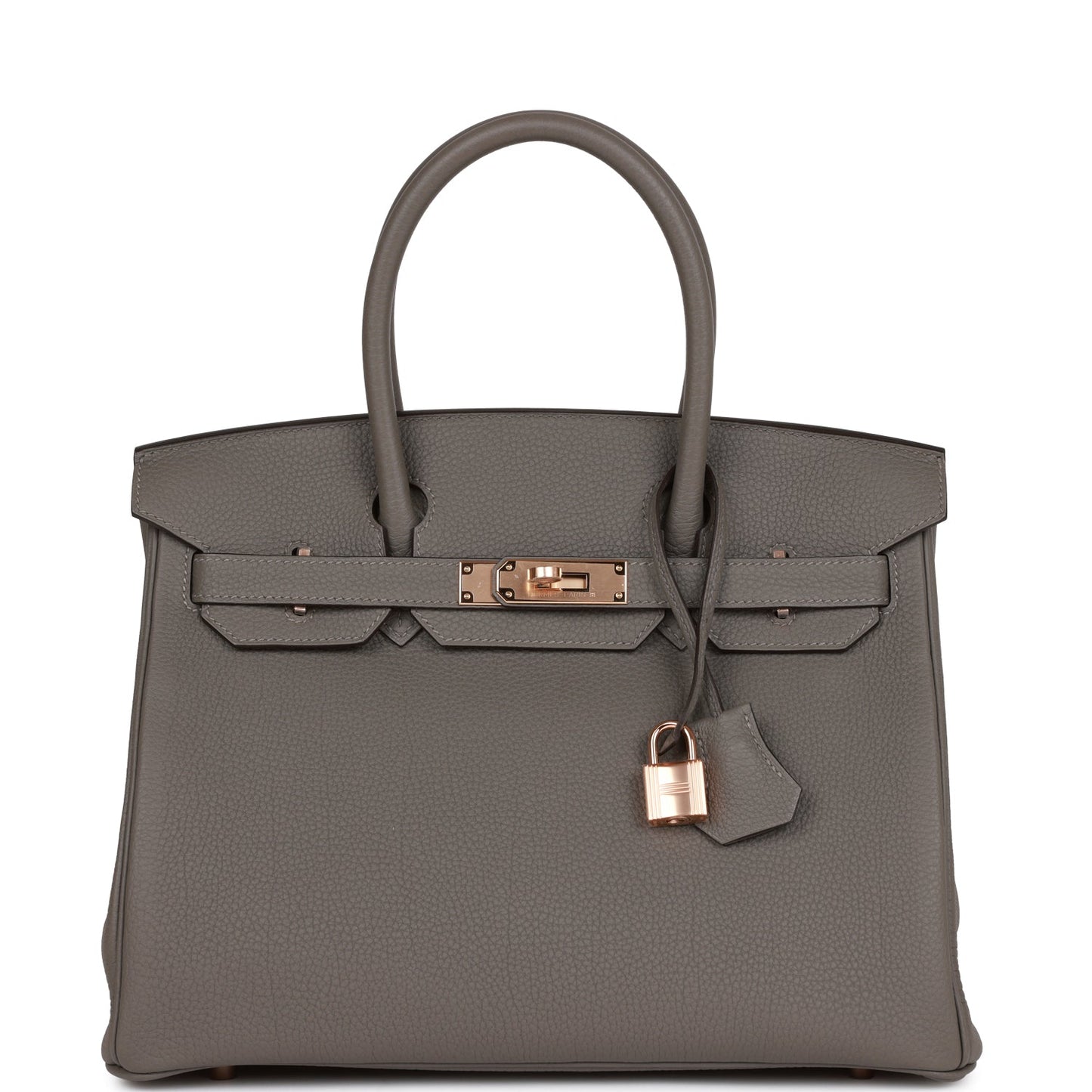 Hermes Birkin Gris Meyer Togo Rose Hardware Handbag Gold Travel Bag