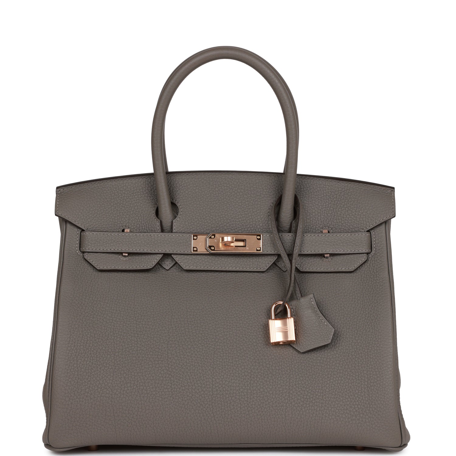 Hermes Birkin Gris Meyer Togo Rose Hardware Handbag Gold Travel Bag