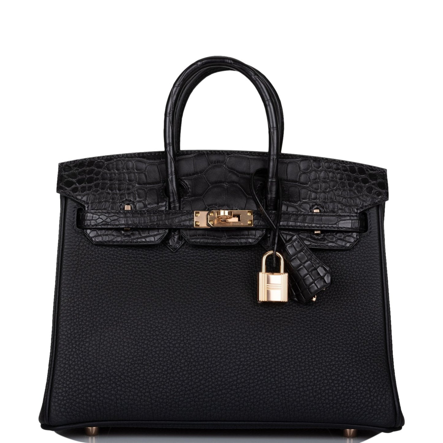 Hermes Birkin Matte Alligator And Togo Touch Rose Black Gold Travel Bag Gold Hardware