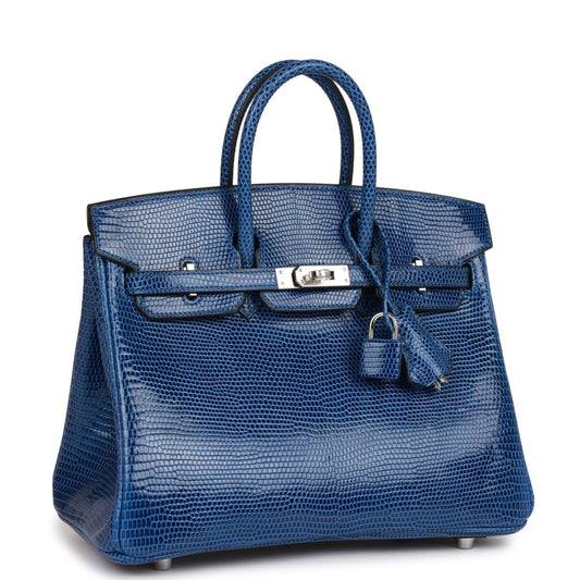 Hermes Birkin Bleu Saphir Lizard Palladium Hardware Handbag Travel Bag