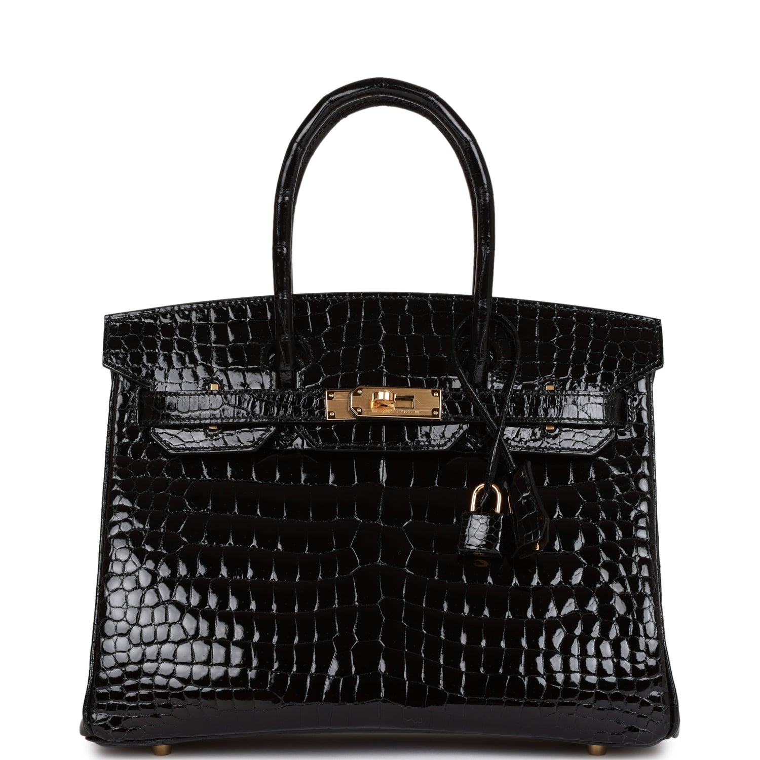 Hermes Birkin Shiny Niloticus Crocodile Hardware Handbag Black Gold Travel Bag Hardware 2