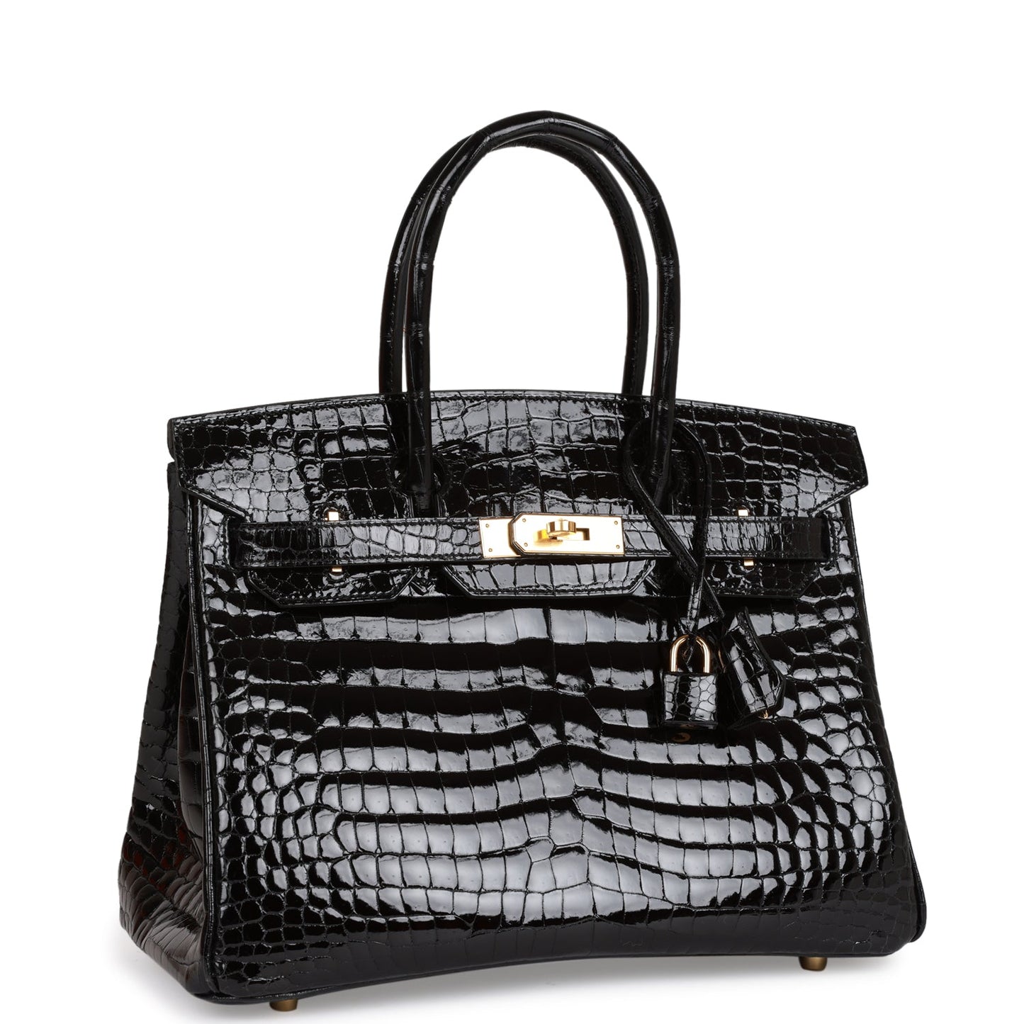 Hermes Birkin Shiny Niloticus Crocodile Hardware Handbag Black Gold Travel Bag Hardware 2