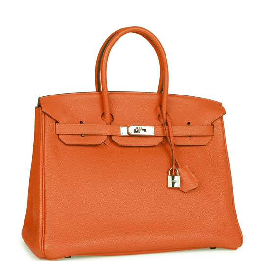 Hermes Birkin Clemence Palladium Hardware Handbag Orange Travel Bag