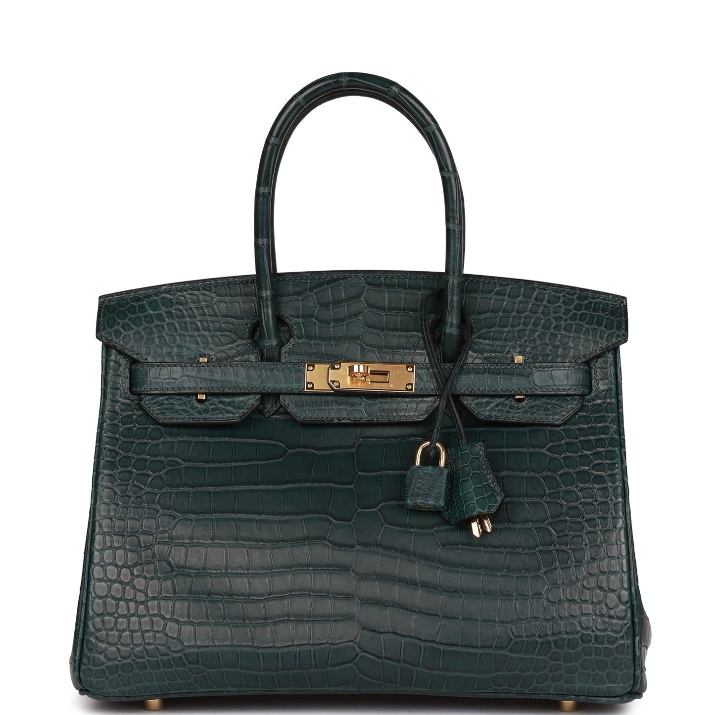 Hermes Birkin Vert Fonce Matte Porosus Crocodile Hardware Handbag Gold Travel Bag