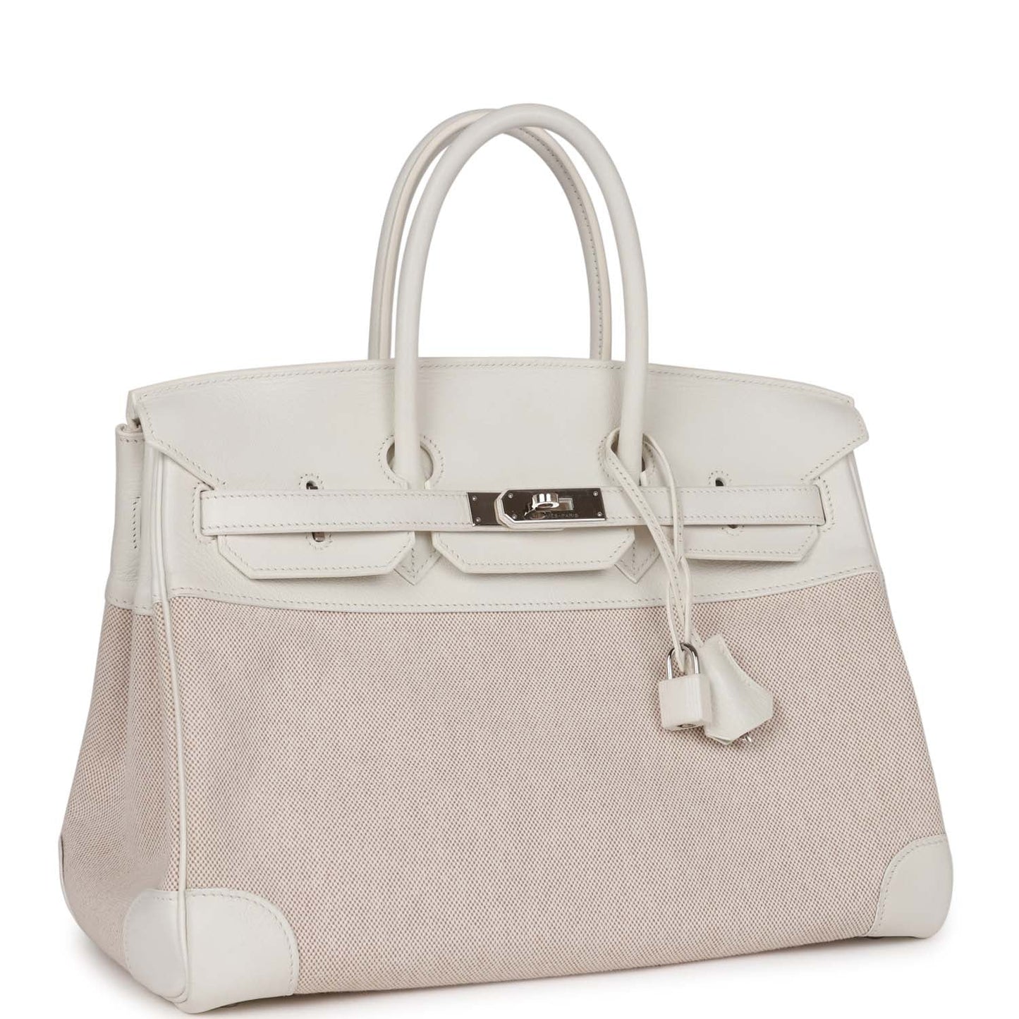 Hermes Birkin Gulliver And Toile Palladium Hardware Handbag White Travel Bag