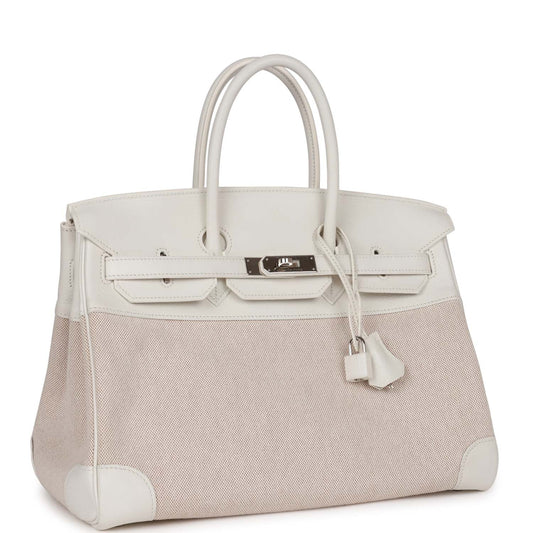 Hermes Birkin Gulliver And Toile Palladium Hardware Handbag White Travel Bag