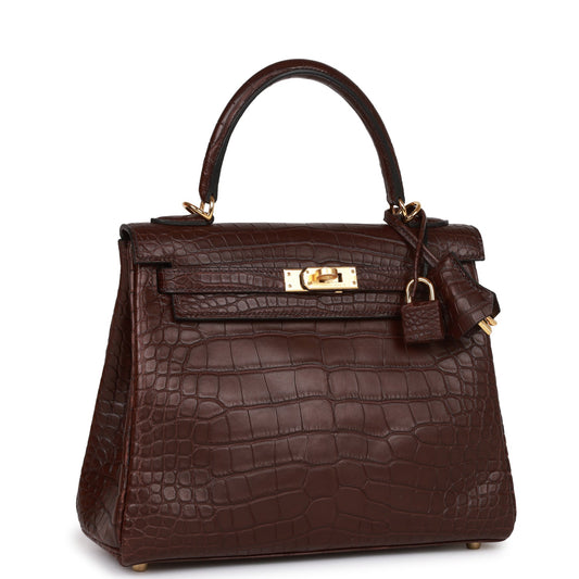 Hermes Kelly Retourne Rouge Sellier Matte Alligator Hardware Handbag Gold Travel Bag
