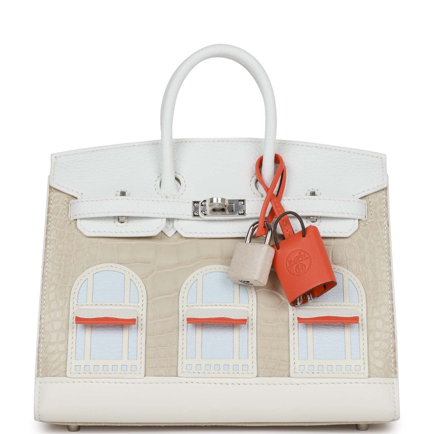 Hermes Sac Faubourg Birkin Matte Alligator Palladium Hardware Handbag White Travel Bag