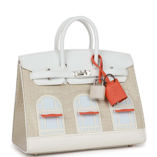 Hermes Sac Faubourg Birkin Matte Alligator Palladium Hardware Handbag White Travel Bag