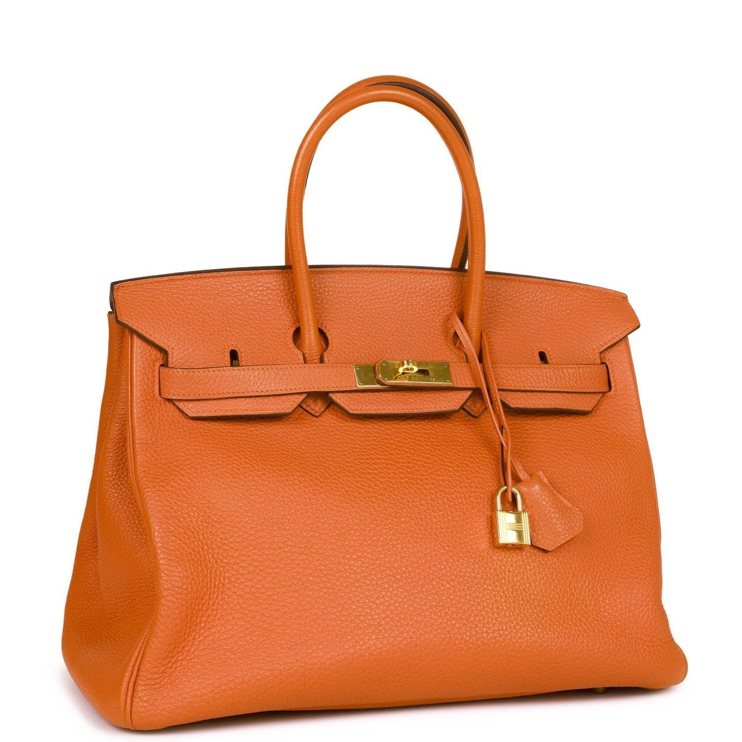 Hermes Birkin Orange Togo Hardware Handbag Gold Travel Bag