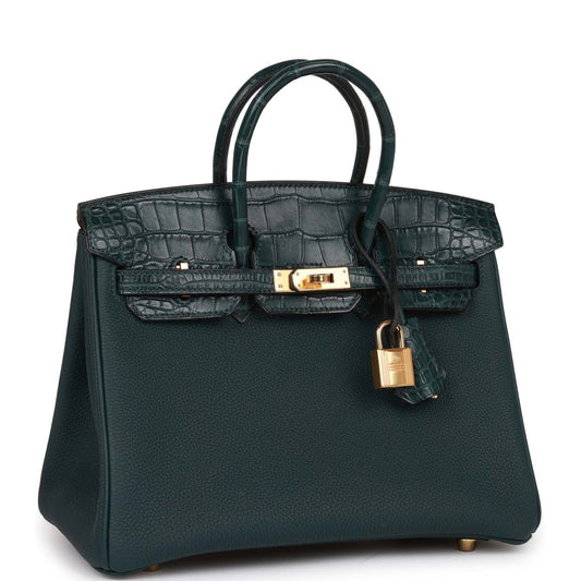 Hermes Birkin Vert Cypress Matte Alligator And Togo Touch Gold Travel Bag