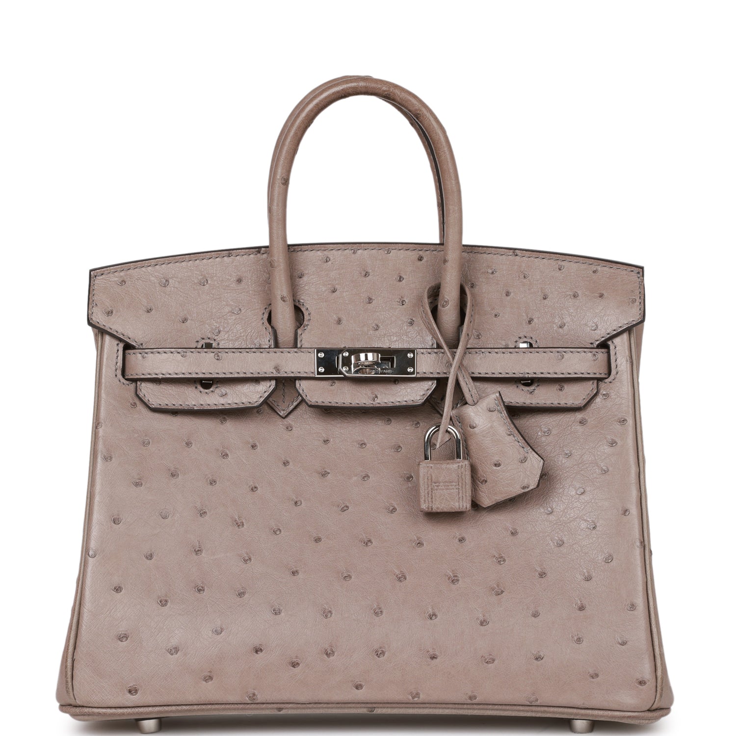Hermes Birkin Gris Tourterelle Ostrich Palladium Hardware Handbag Travel Bag