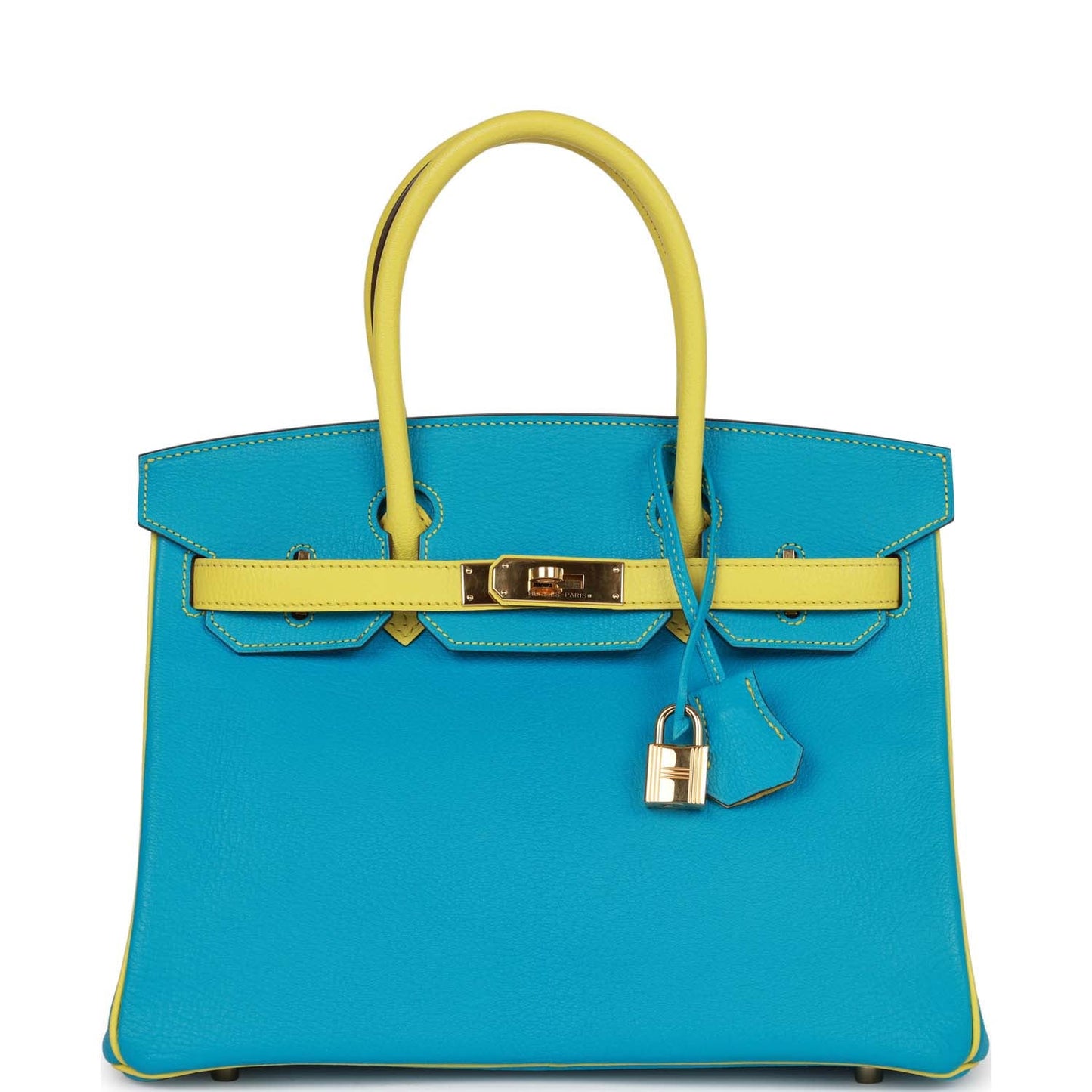 Hermes Special Order Hss Birkin Bleu Turquoise And Lime Gold Travel Bag
