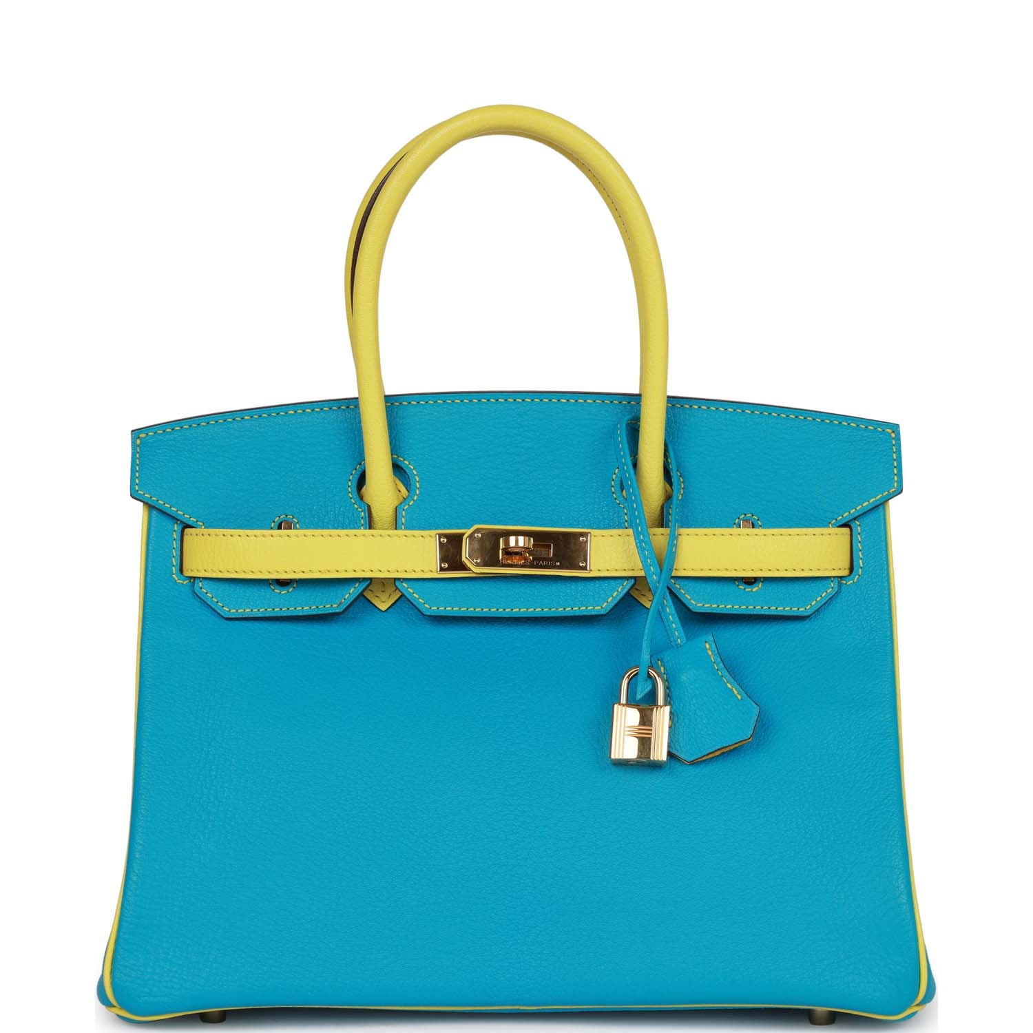 Hermes Special Order Hss Birkin Bleu Turquoise And Lime Gold Travel Bag