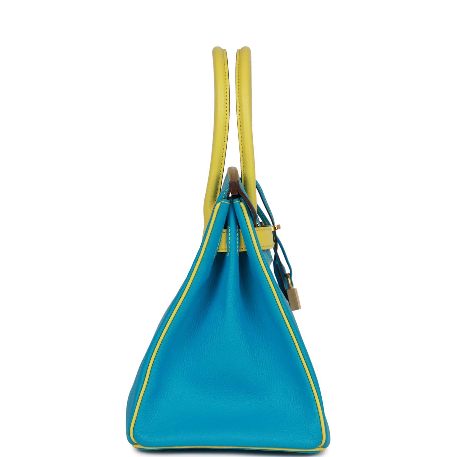 Hermes Special Order Hss Birkin Bleu Turquoise And Lime Gold Travel Bag
