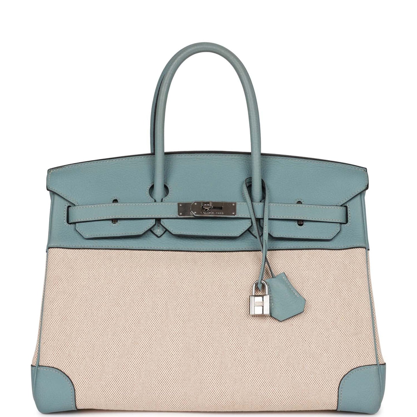 Hermes Birkin Toile And Ciel Clemence Palladium Hardware Handbag Travel Bag