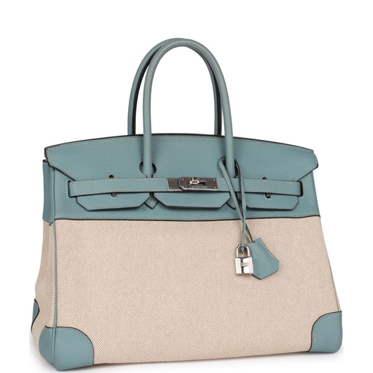 Hermes Birkin Toile And Ciel Clemence Palladium Hardware Handbag Travel Bag