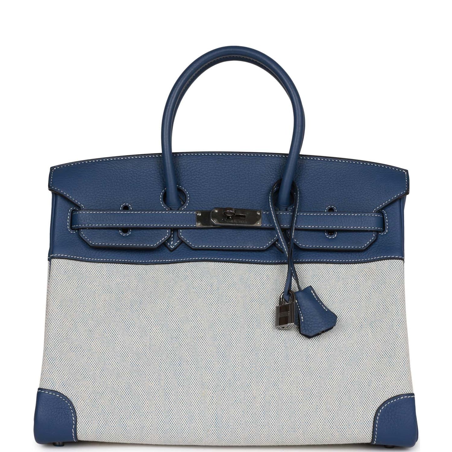 Hermes Birkin Bleu Brighton Clemence And Toile Ruthenium Travel Bag