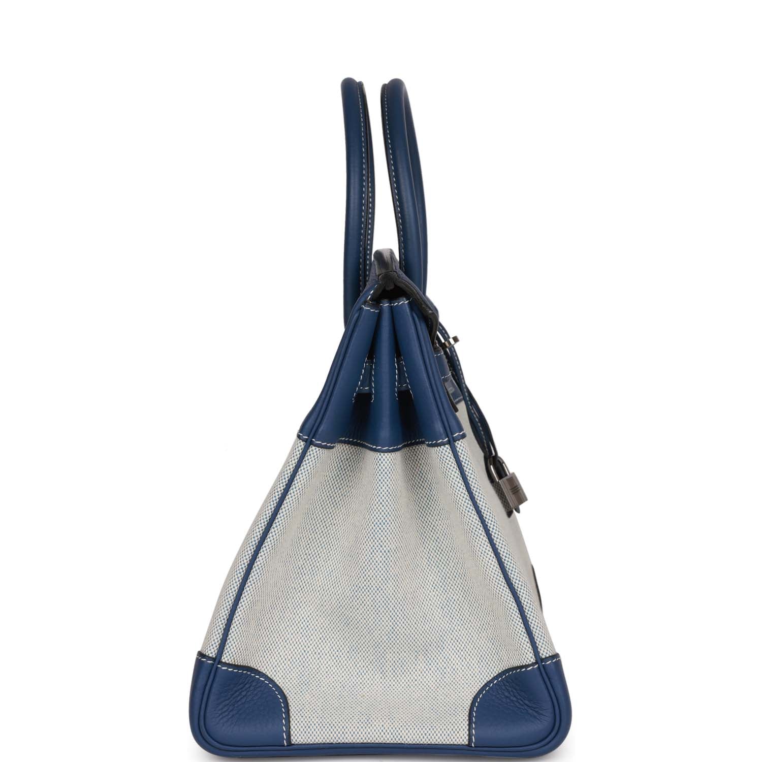 Hermes Birkin Bleu Brighton Clemence And Toile Ruthenium Travel Bag