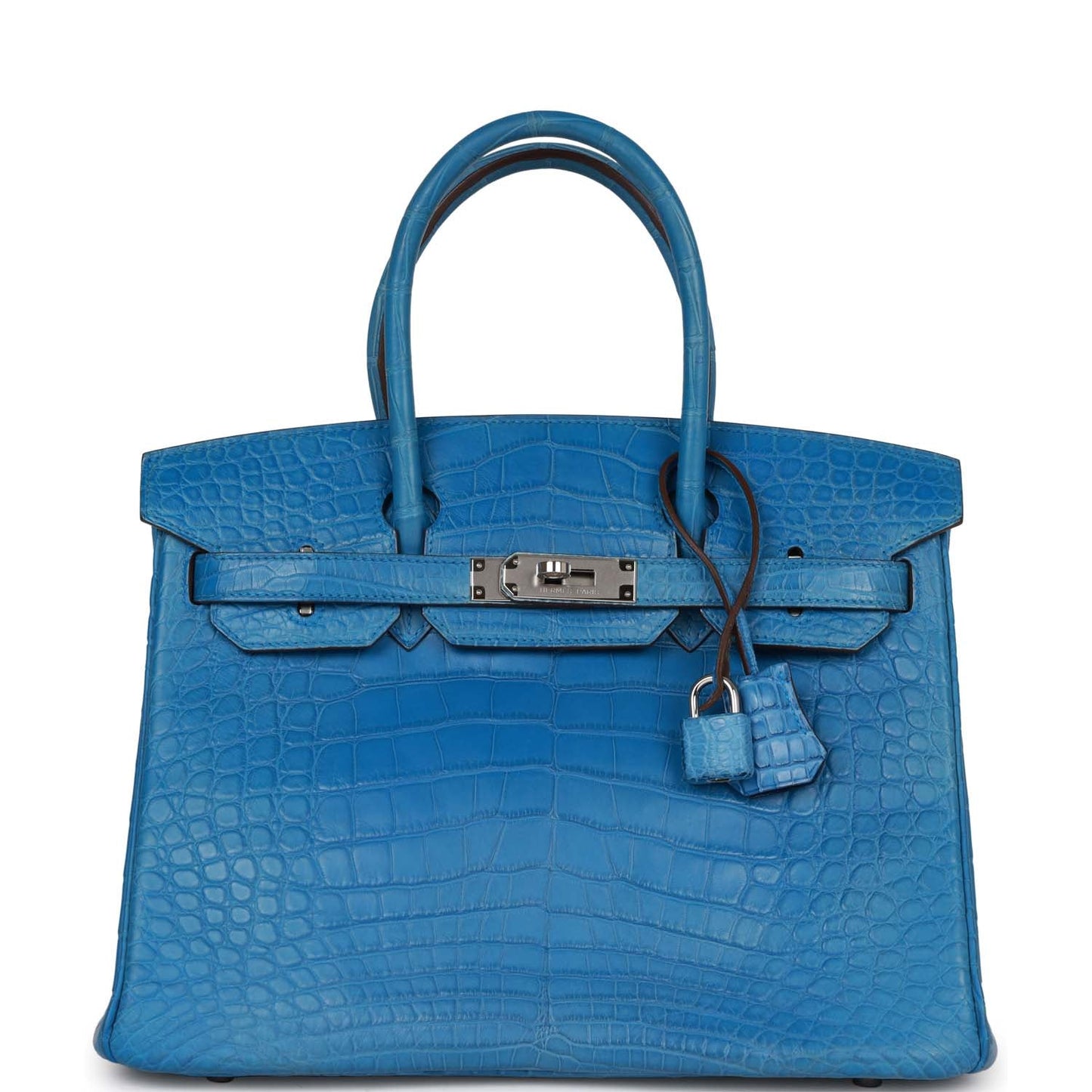 Hermes Birkin Bleu Mykonos Matte Alligator Palladium Hardware Handbag Travel Bag
