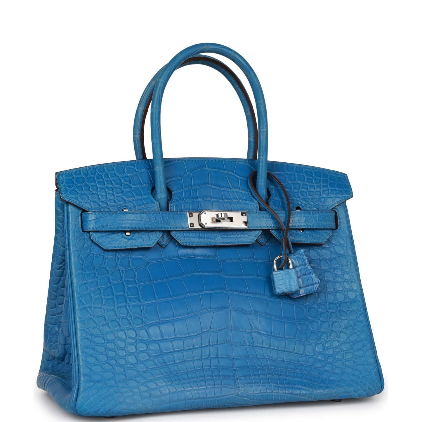 Hermes Birkin Bleu Mykonos Matte Alligator Palladium Hardware Handbag Travel Bag