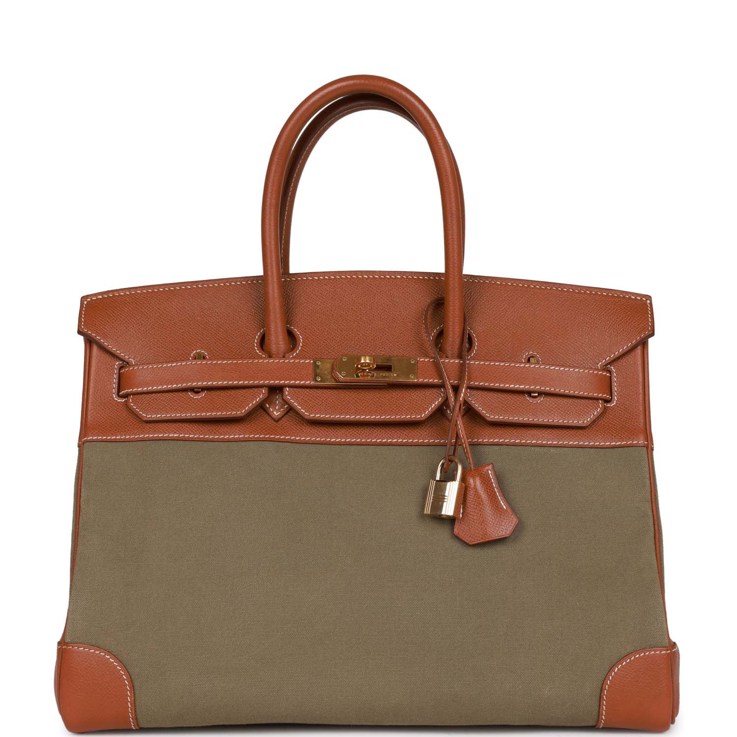 Hermes Birkin Courchevel And Olive Toile Hardware Handbag Gold Travel Bag
