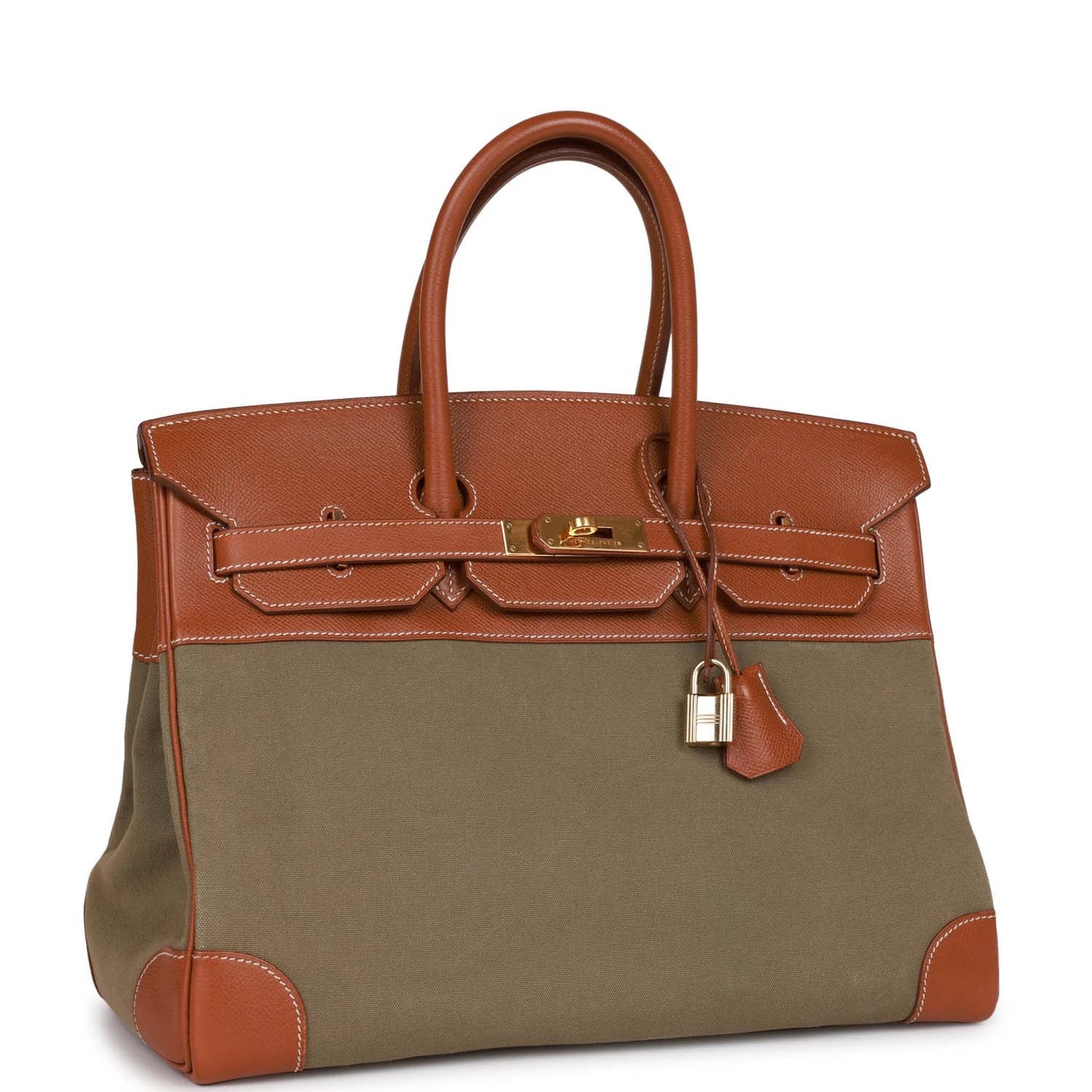 Hermes Birkin Courchevel And Olive Toile Hardware Handbag Gold Travel Bag