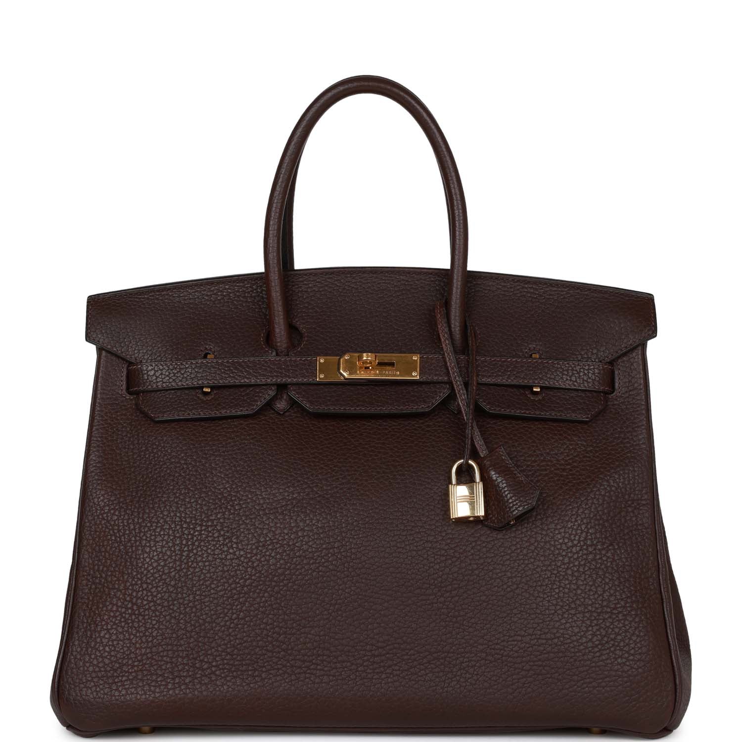 Hermes Birkin Marron Fonce Fjord Hardware Handbag Gold Travel Bag