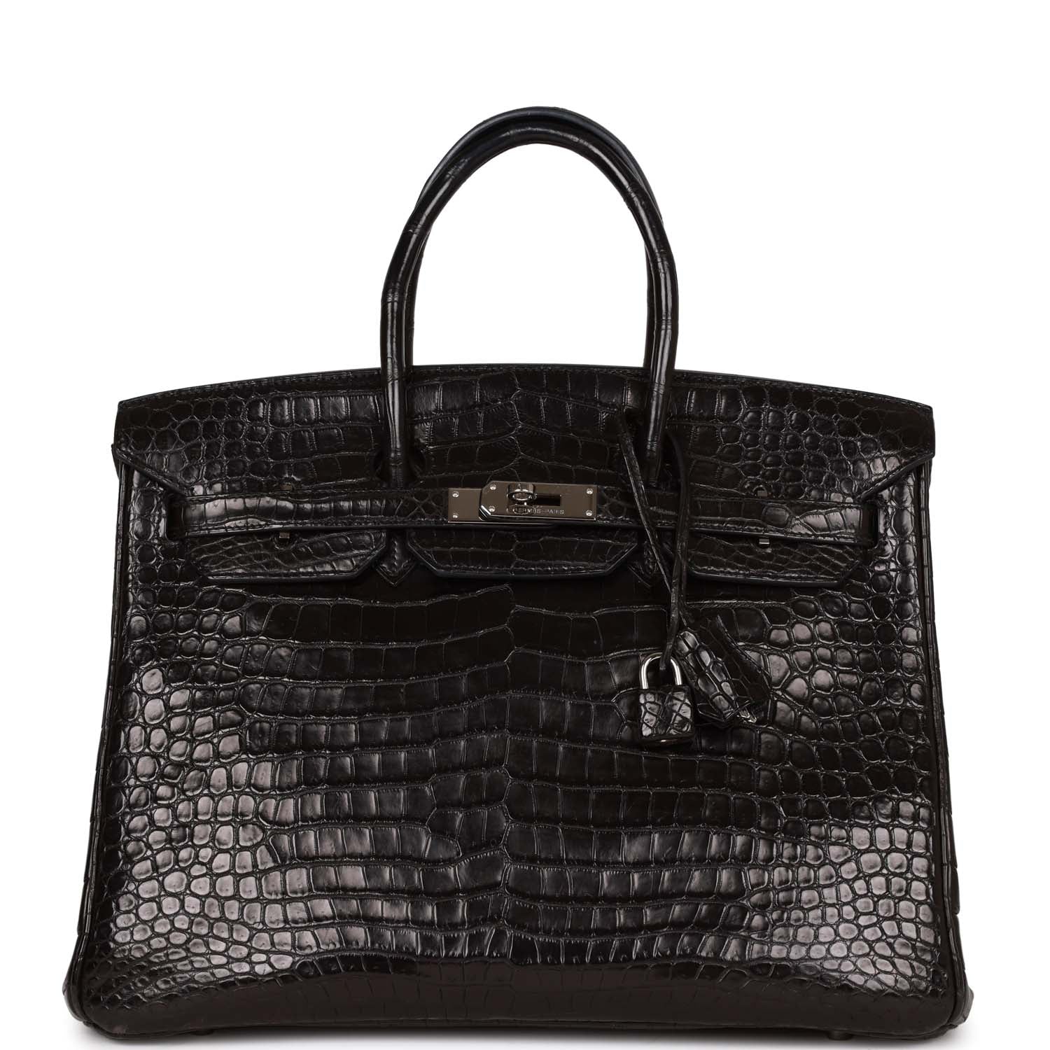 Hermes Birkin Matte Crocodile Porosus Palladium Hardware Handbag Black Travel Bag