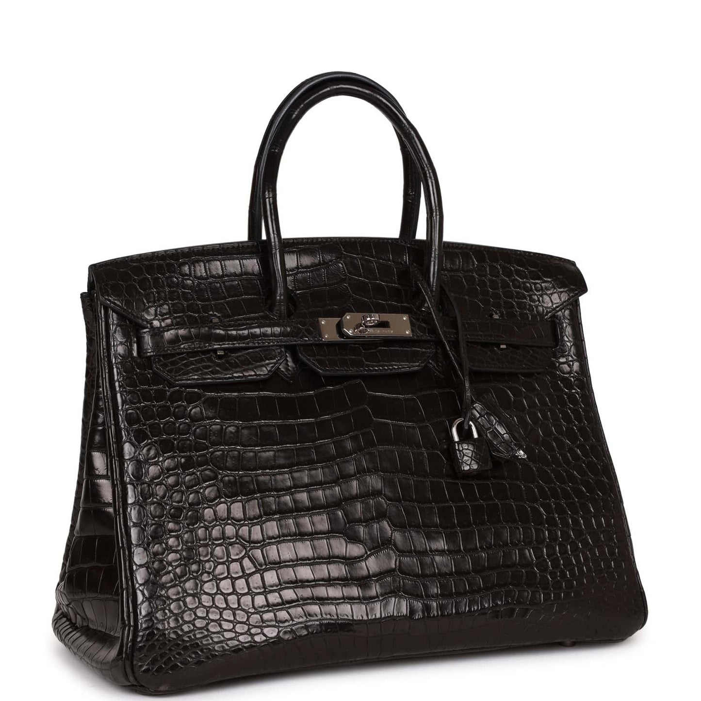 Hermes Birkin Matte Crocodile Porosus Palladium Hardware Handbag Black Travel Bag