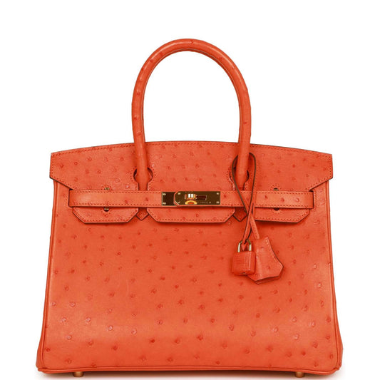 Hermes Birkin Tangerine Ostrich Hardware Handbag Gold Travel Bag