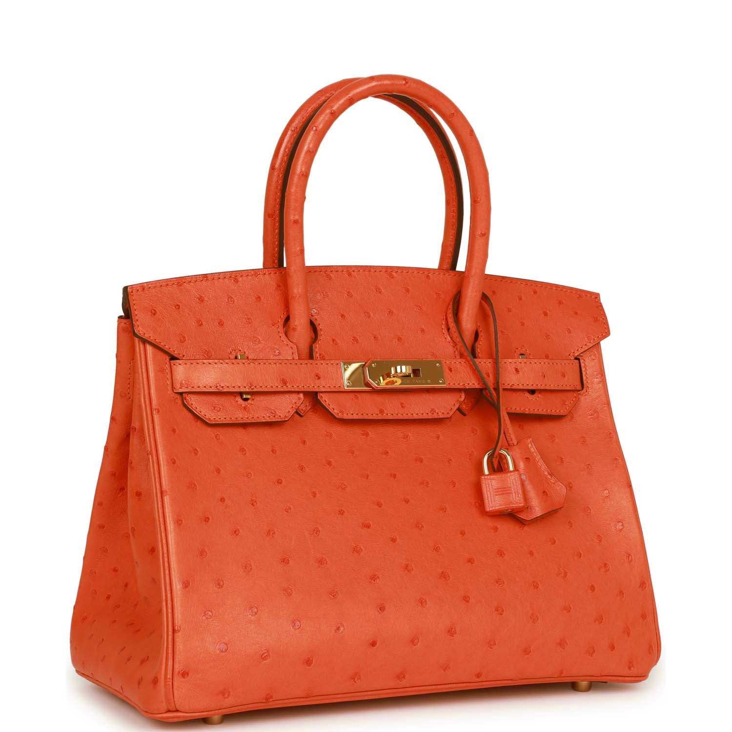 Hermes Birkin Tangerine Ostrich Hardware Handbag Gold Travel Bag