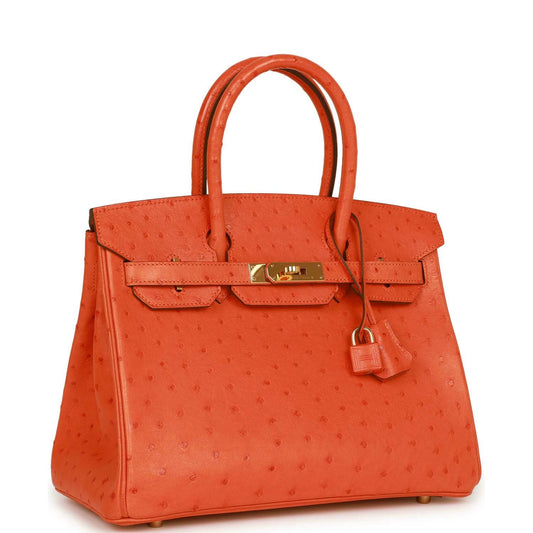 Hermes Birkin Tangerine Ostrich Hardware Handbag Gold Travel Bag