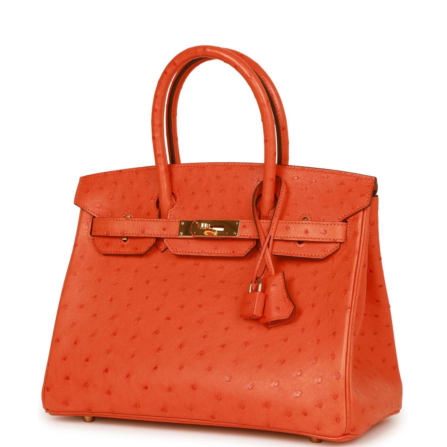 Hermes Birkin Tangerine Ostrich Hardware Handbag Gold Travel Bag