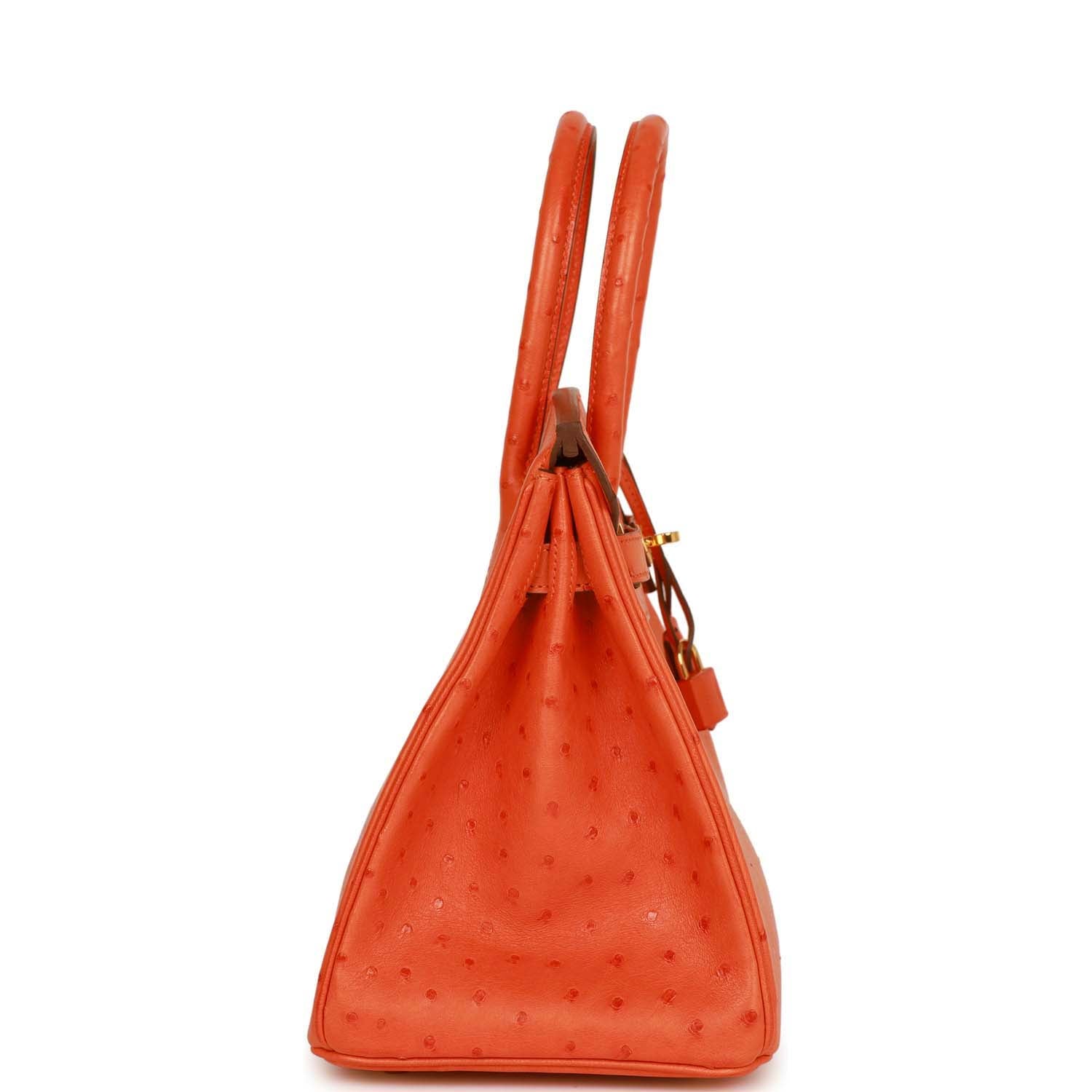 Hermes Birkin Tangerine Ostrich Hardware Handbag Gold Travel Bag