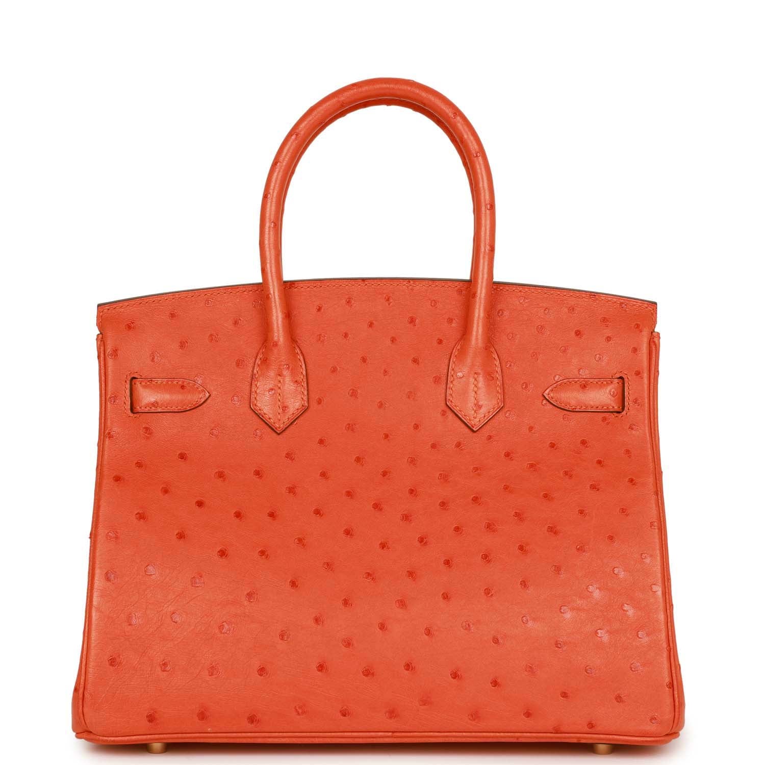 Hermes Top Quality Luxury Birkin Tangerine Ostrich Hardware Gold Travel Bag