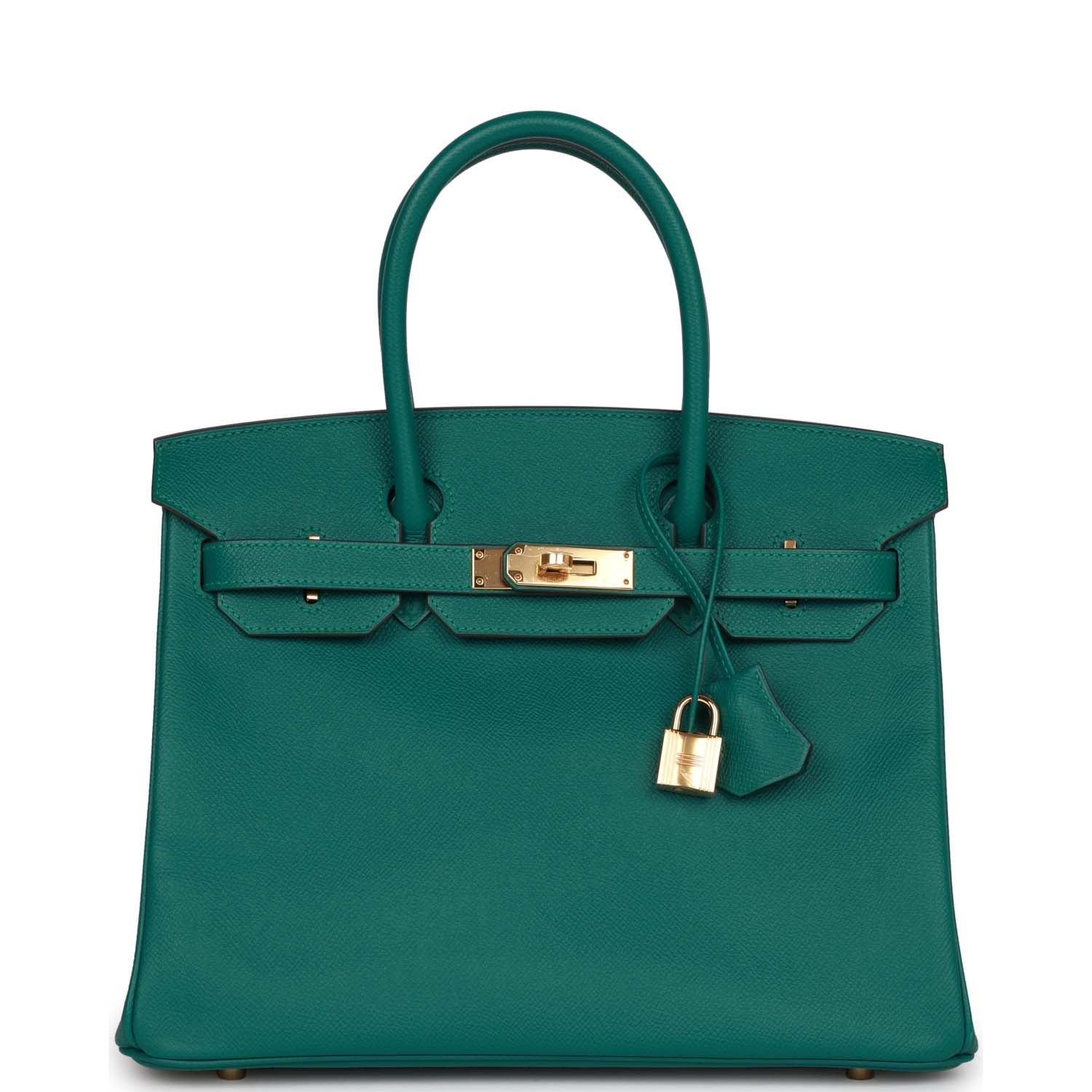 Hermes Birkin Malachite Epsom Hardware Handbag Gold Travel Bag