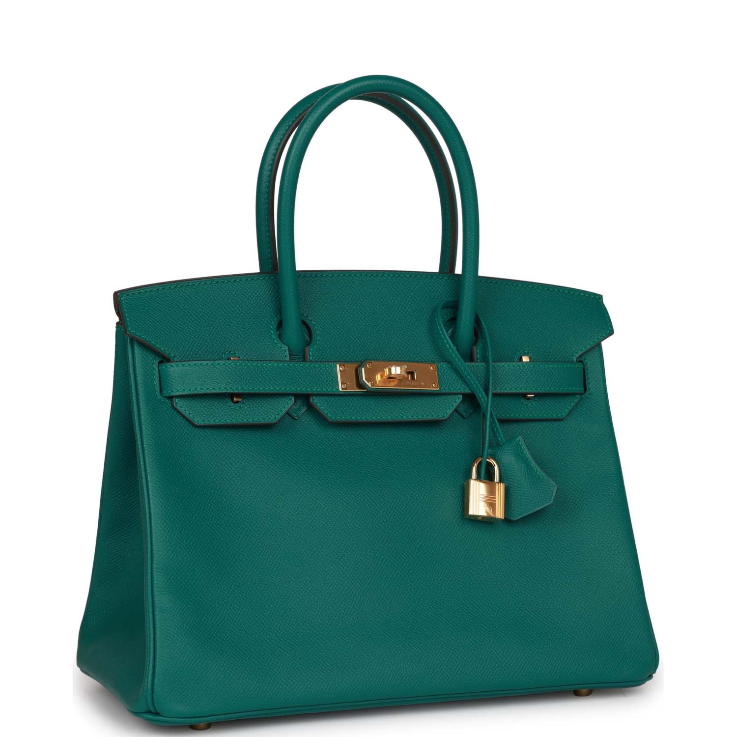 Hermes Birkin Malachite Epsom Hardware Handbag Gold Travel Bag