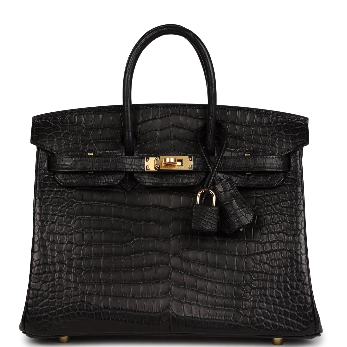 Hermes Birkin Matte Porosus Crocodile Hardware Handbag Black Gold Travel Bag