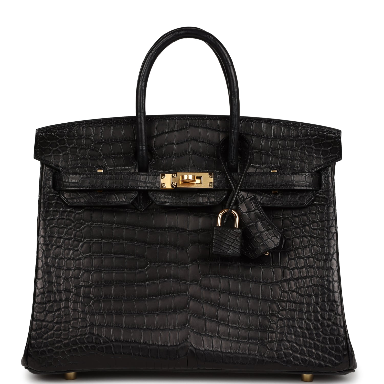 Hermes Birkin Matte Porosus Crocodile Hardware Handbag Black Gold Travel Bag